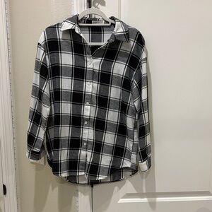 SHEIN Black and White Plaid Button Down Shirt